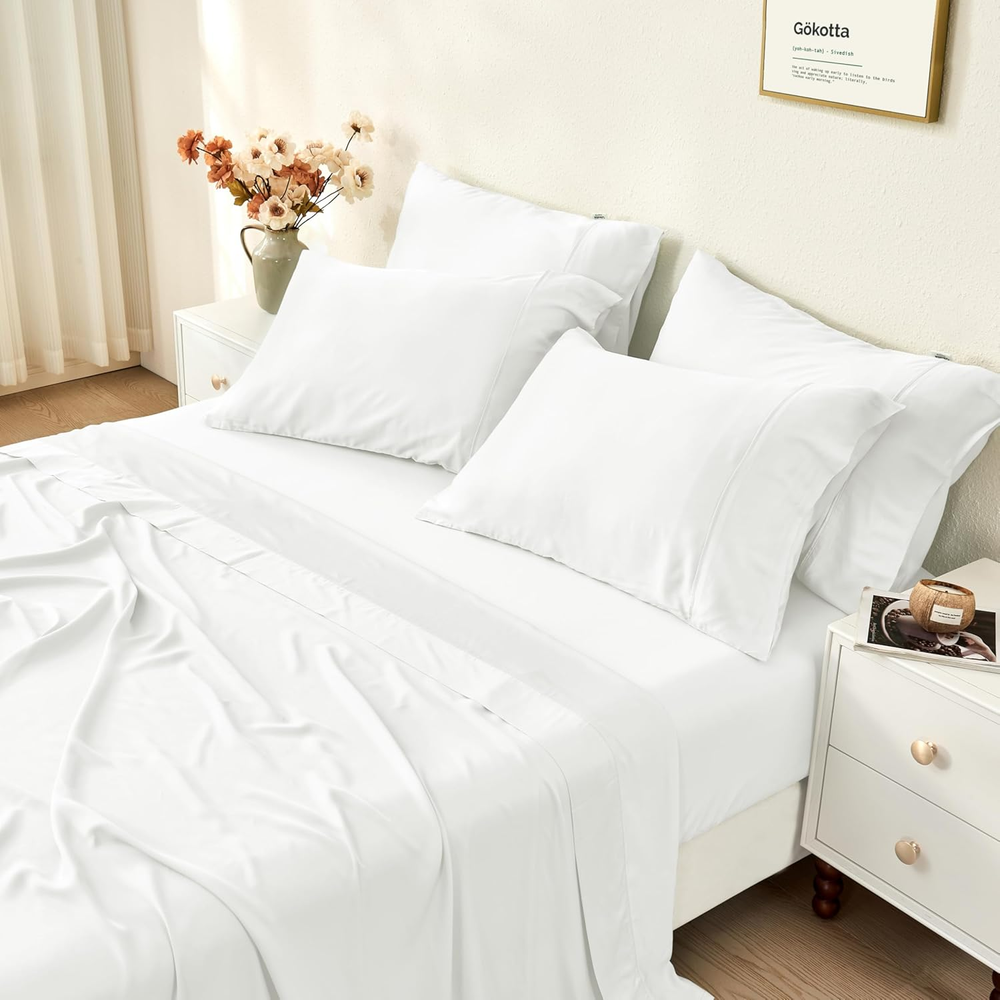 King Size Bed Sheets 6 Piece Set, 100% Rayon Derived from Bamboo, Cooling for Ho