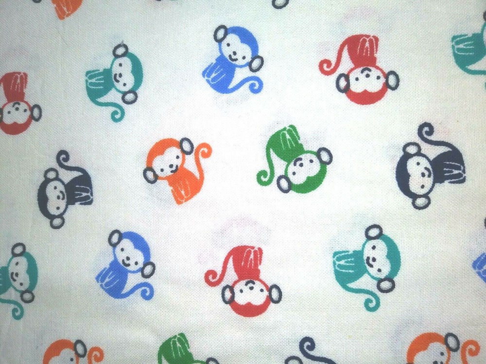 Joann Fabrics Adorable Multi Color Baby Monkeys on White~1 1/4 Yd x 43