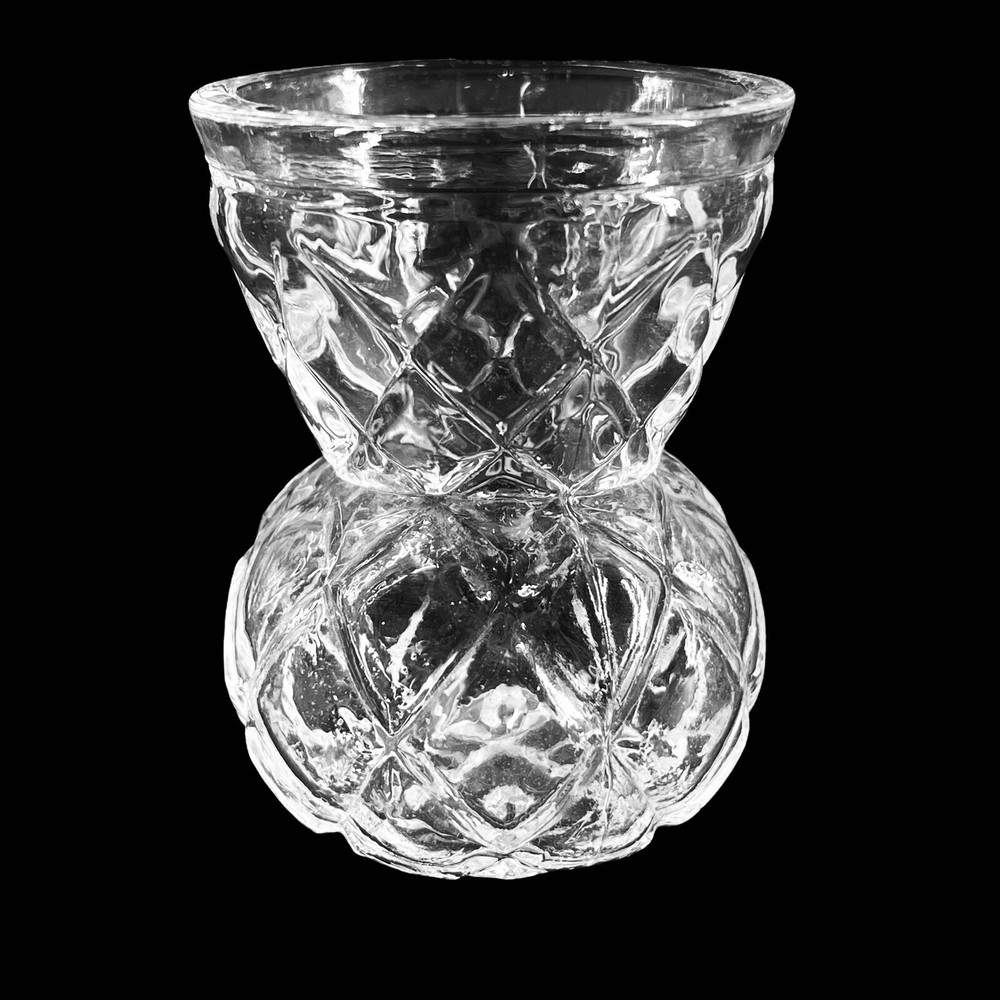 Vintage Pressed Glass Toothpick Holder Hourglass Shape Diamond Pattern 2.5