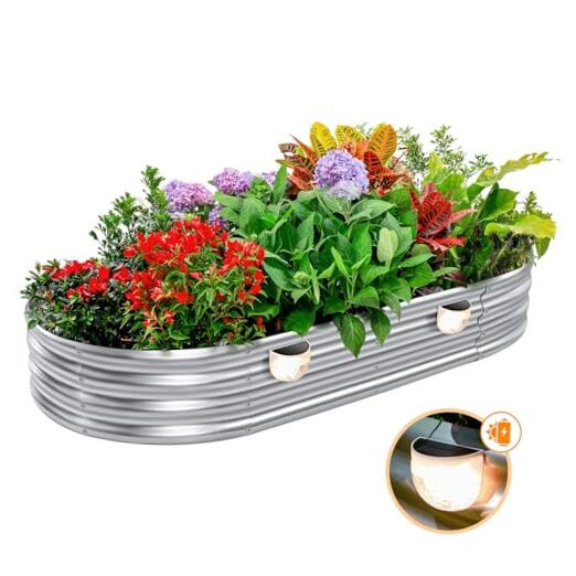 6×3×1ft Raised Garden Bed Galvanized Planter Box Outdoor with 2 Solar Lights,