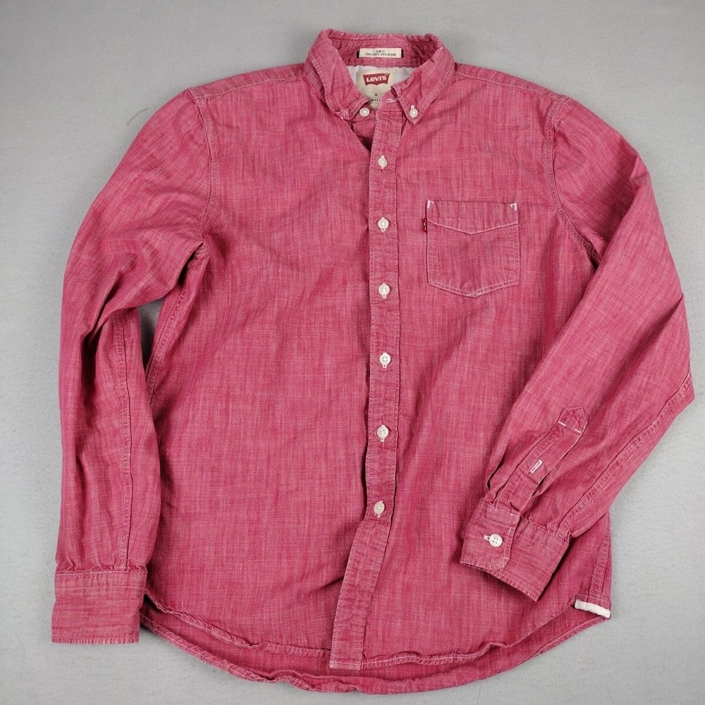 Levis Shirt Mens Medium Red Slim Fit Long Sleeve Button Down Pocket