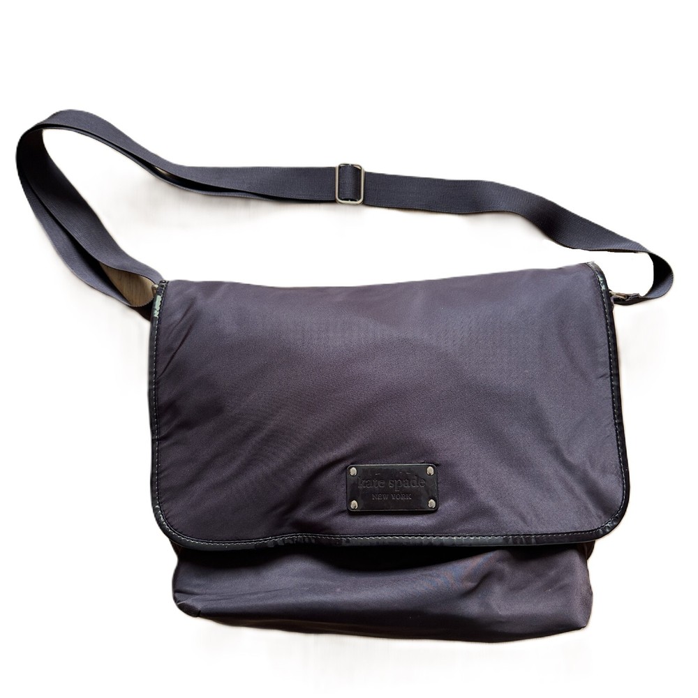 Vintage Y2K Nylon Kate Spade Crossbody Messenger Bag Brown Patent Leather Accent