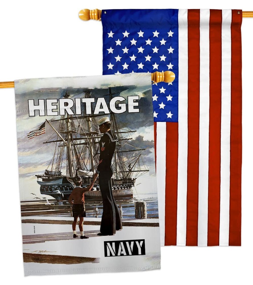 Heritage US House Flag Pack Armed Forces Navy USN Seabee United State America...
