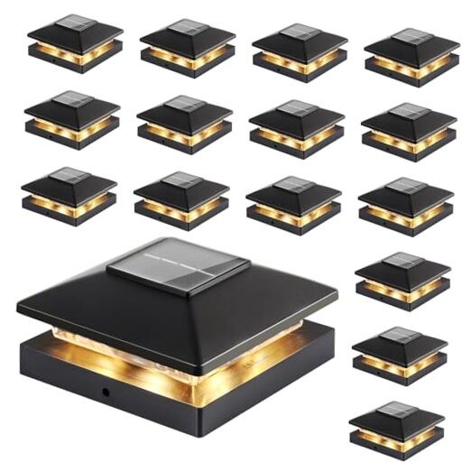 16-Pack Black Solar Post Cap Lights – Waterproof Outdoor Solar Powered Lighting
