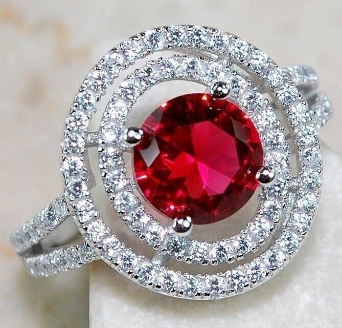 3CT Treated Ruby & White Topaz 925 Solid Sterling Silver Ring Jewelry Sz 7 UB1-6