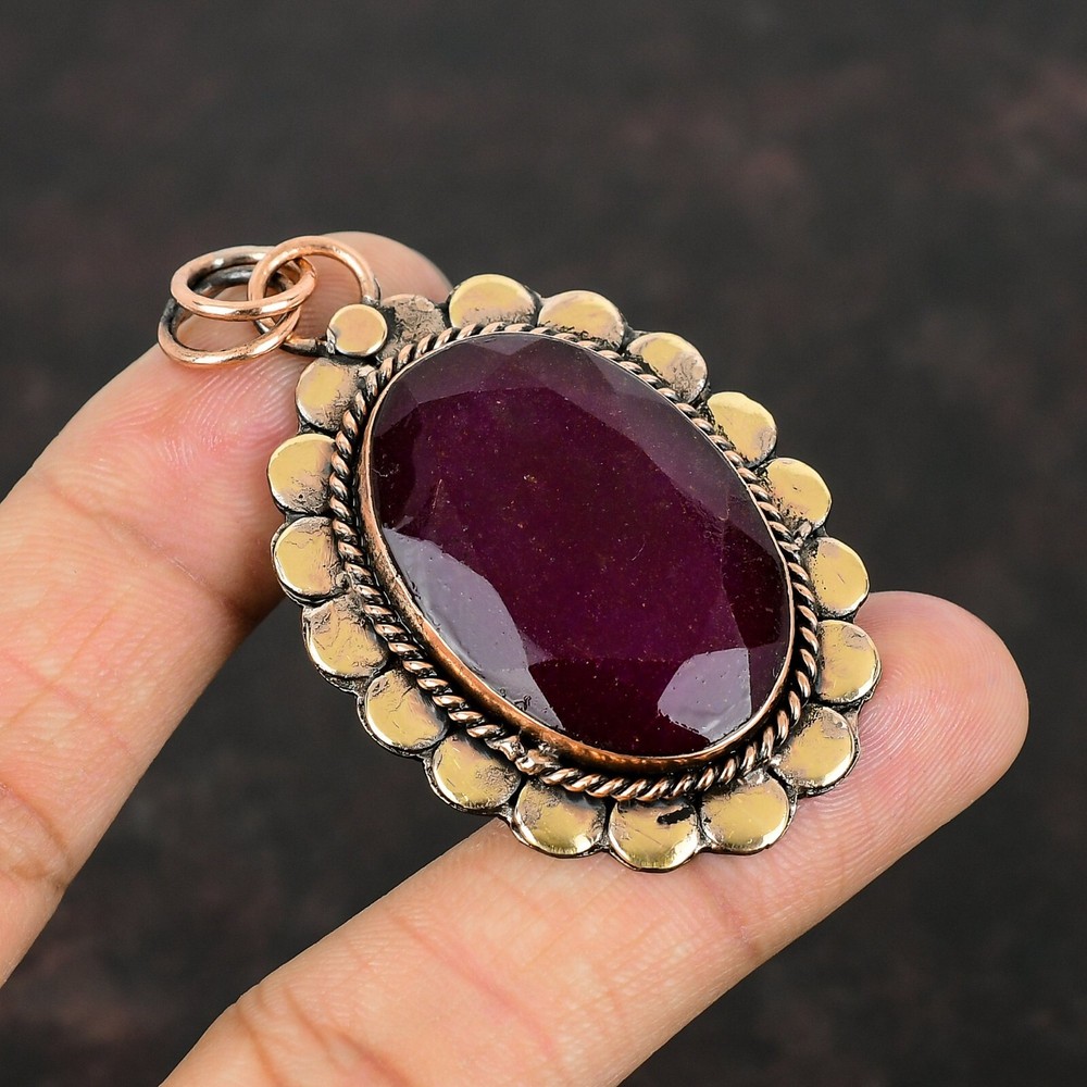 Valentines Sale Natural Kashmir Rubi Copper Birthday Sister Boho Pendant Jewelry