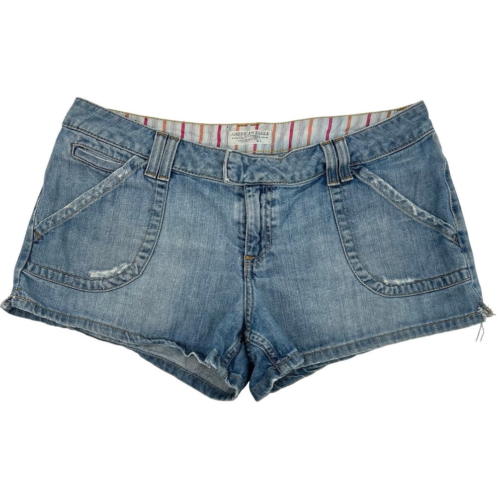 VTG y2k Women's Low Rise American Eagle Outfitters Blue Denim Jean Shorts Sz 12