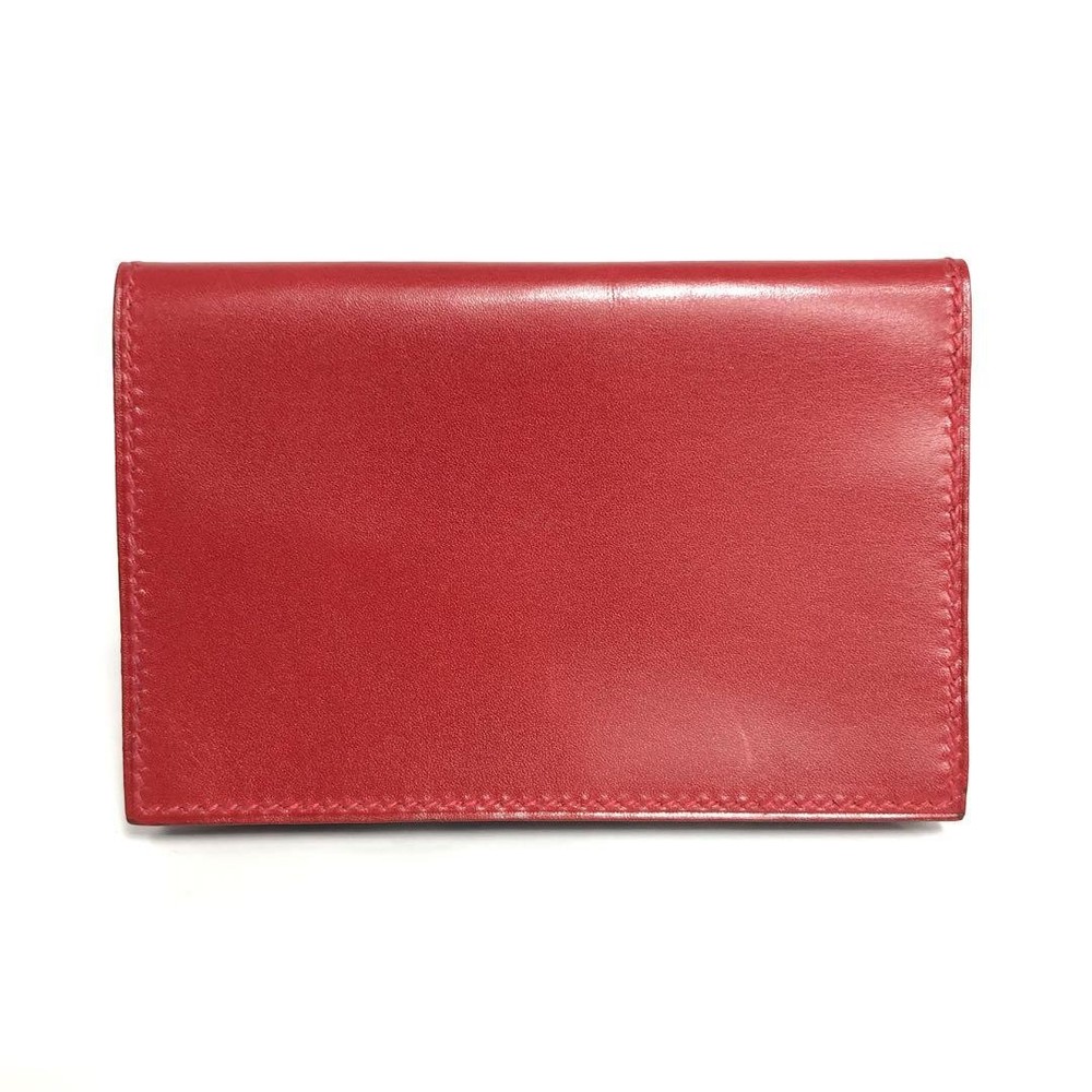 Hermes Leather Card Case Unisex Red Slim Business Holder New