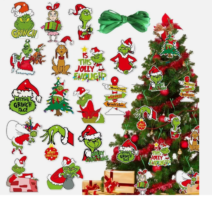 32-Pack Grinch Christmas Ornaments for Xmas Tree Decorations