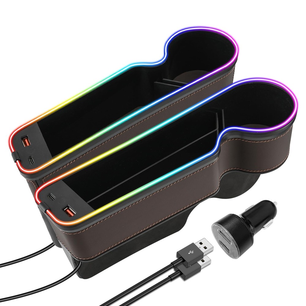 7-Color LED Car Seat Gap Organizer – 2-Pack Storage Pocket Filler with Light
