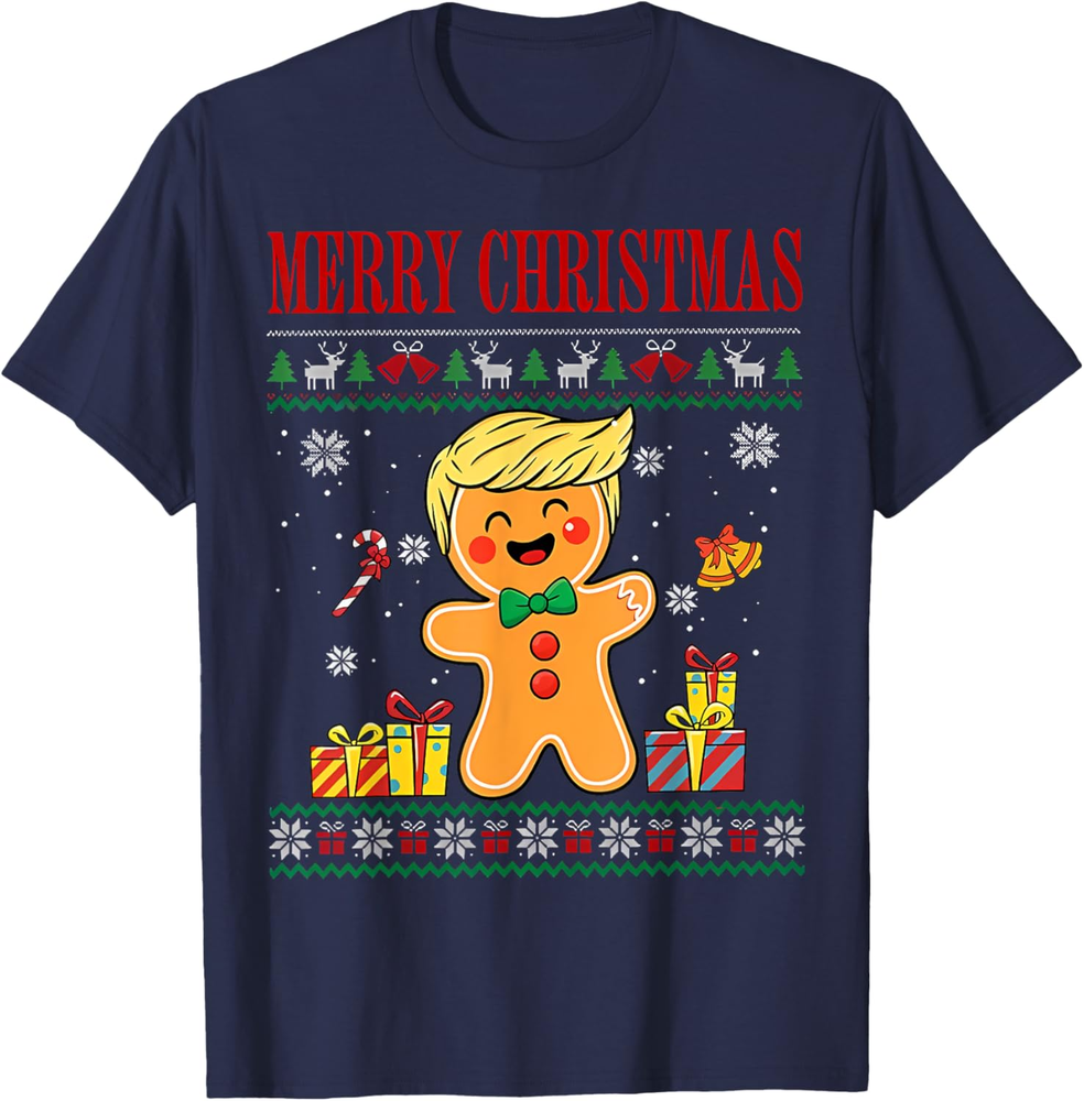 Merry Christmas Donald Trump Gingerbread Man Ugly Sweater Sweatshirt T-shirt