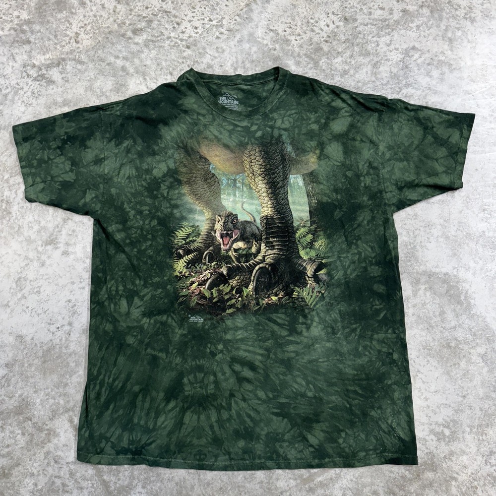 The Mountain Shirt Mens 5XL Green Tie Dye Dinosaur T-Rex Graphic Printed USA