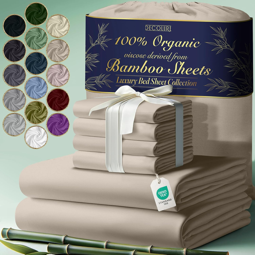 100% Organic Viscose Derived from Bamboo Sheets Queen Size 6Pcs - Ultra Soft & L