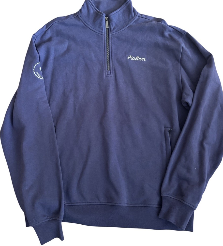 New Malbon Golf Collegiate quarter-zip pullover Sweatshirt Mens Size L Navy Blue