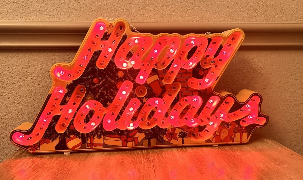 VTG 90s Holiday Glow Lighted Hard Plastic Greeting Sign Happy Holidays READ in Good Condition
