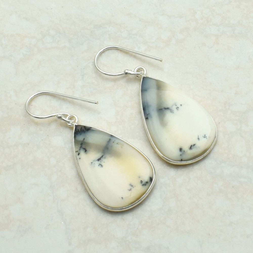 Dendrite Opal Gemstone Handmade Drop Dangle Earrings Jewelry 1.76