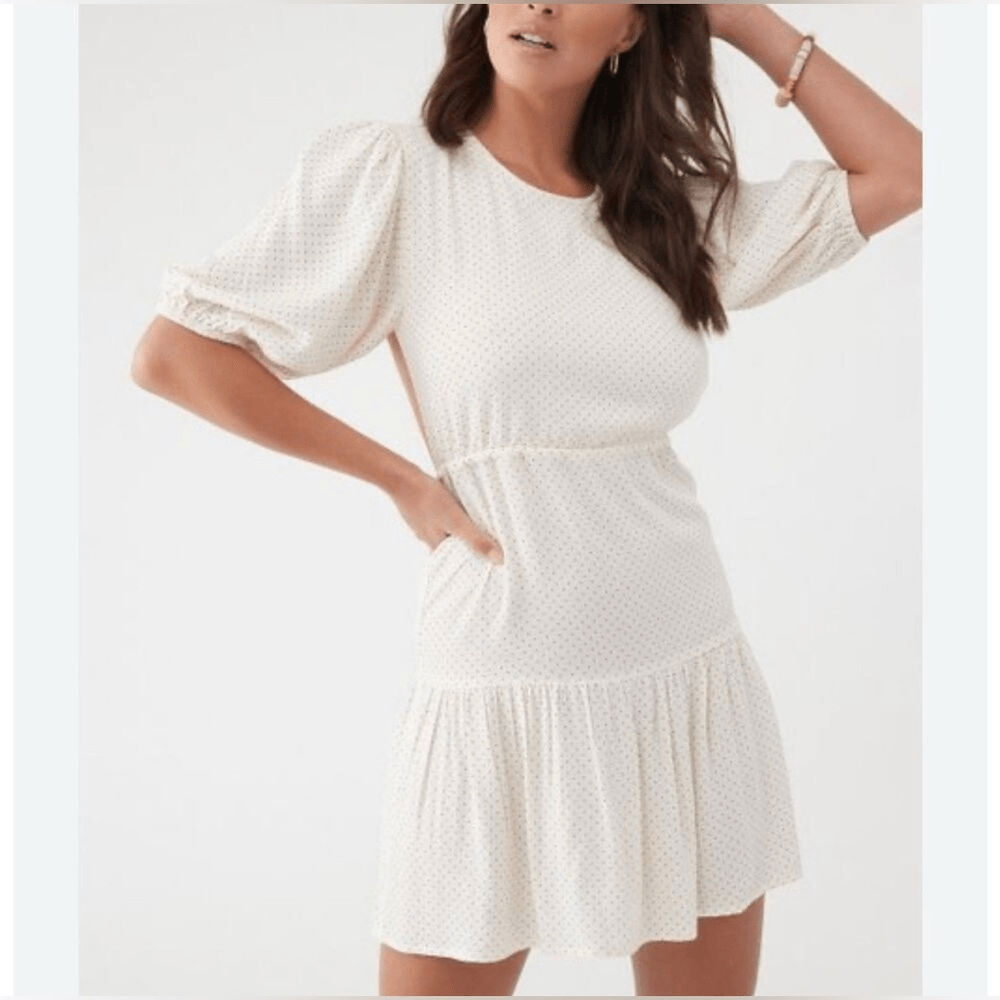 O’Neill Alta Dot Print Open Back Minidress NEW Large Winter White