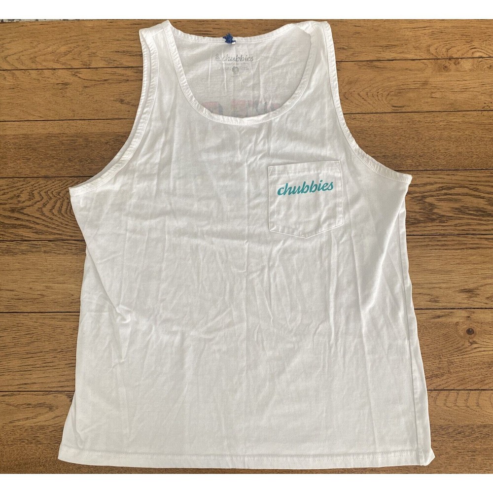 Chubbies Men’s Skys Out Thighs Out Tank Top White Sleeveless Scoop Neck Sz Large