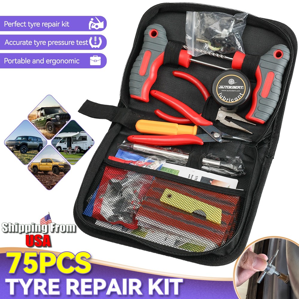 75pcs Tire Repair Kit Heavy Duty Tire Plug Kit Car Truck Motorcycle Plug Patch