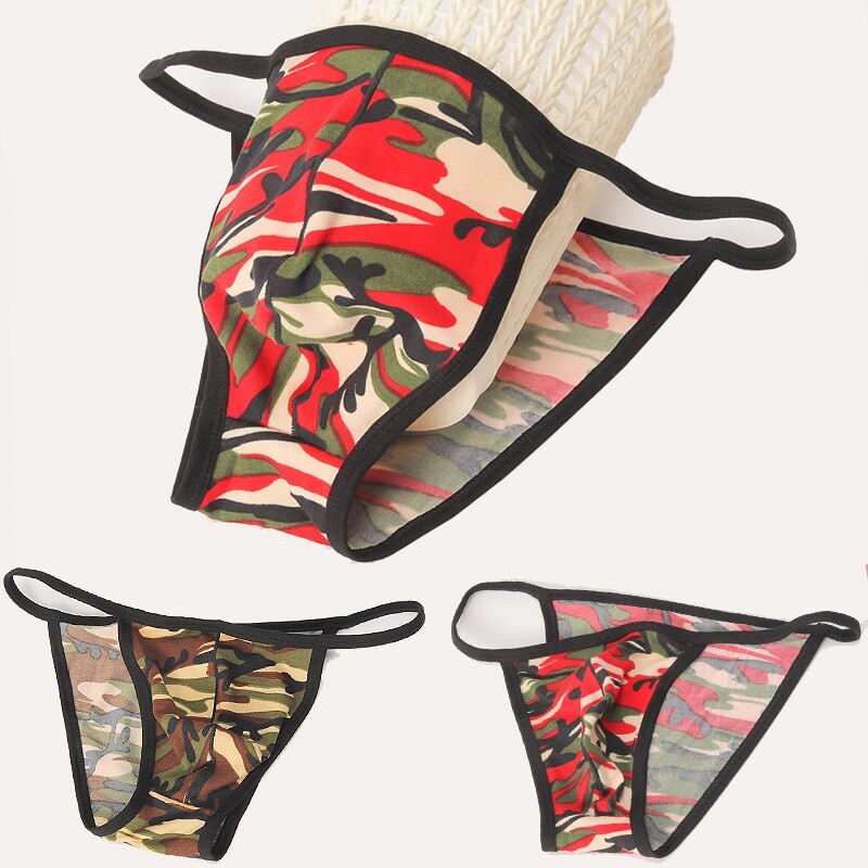 Mens T-Back Underwear Sexy G-String Briefs Lingerie Low Waist Camouflage Thongs
