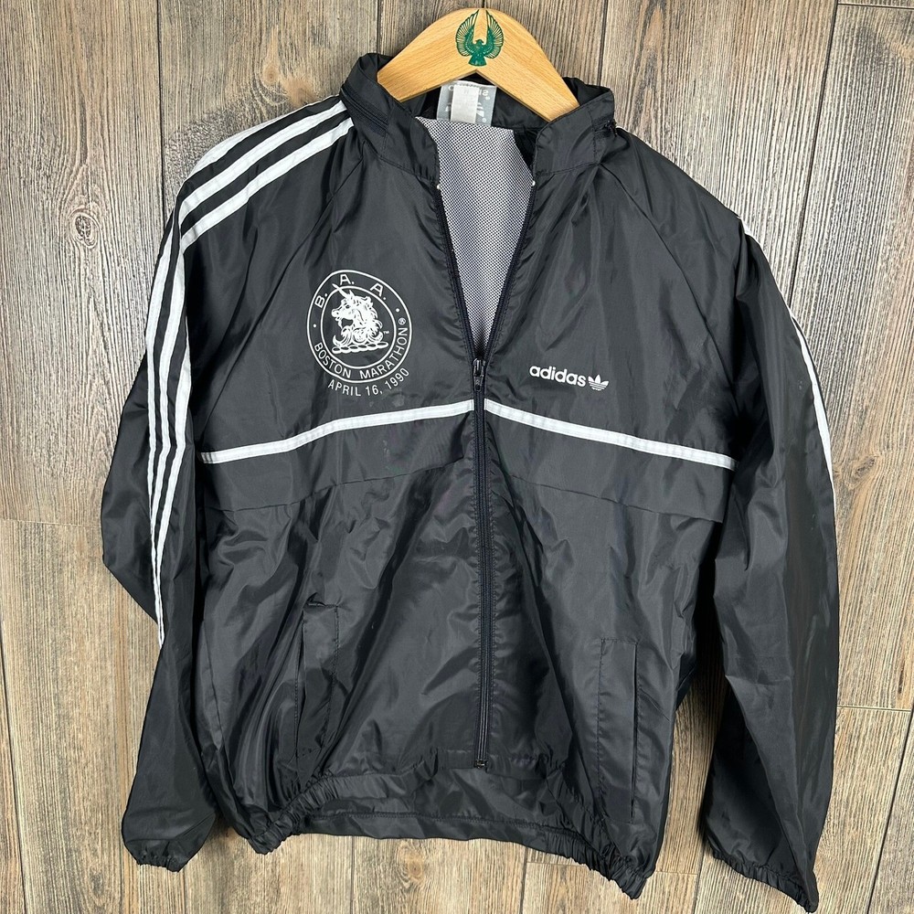 Adidas 1990 Boston Marathon 94th Windbreaker Full Zip 3 Stripe Made in USA