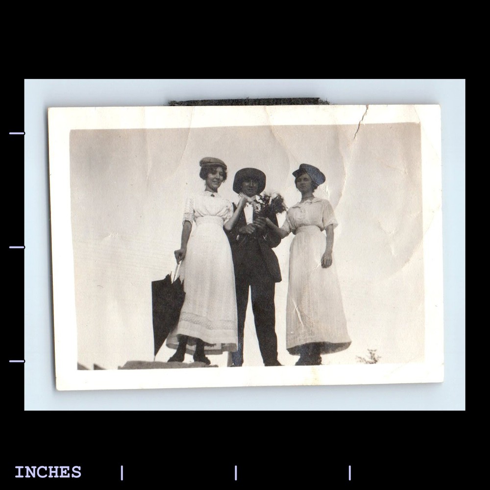 Vintage Victorian Era Photo of Women with Umbrella Man