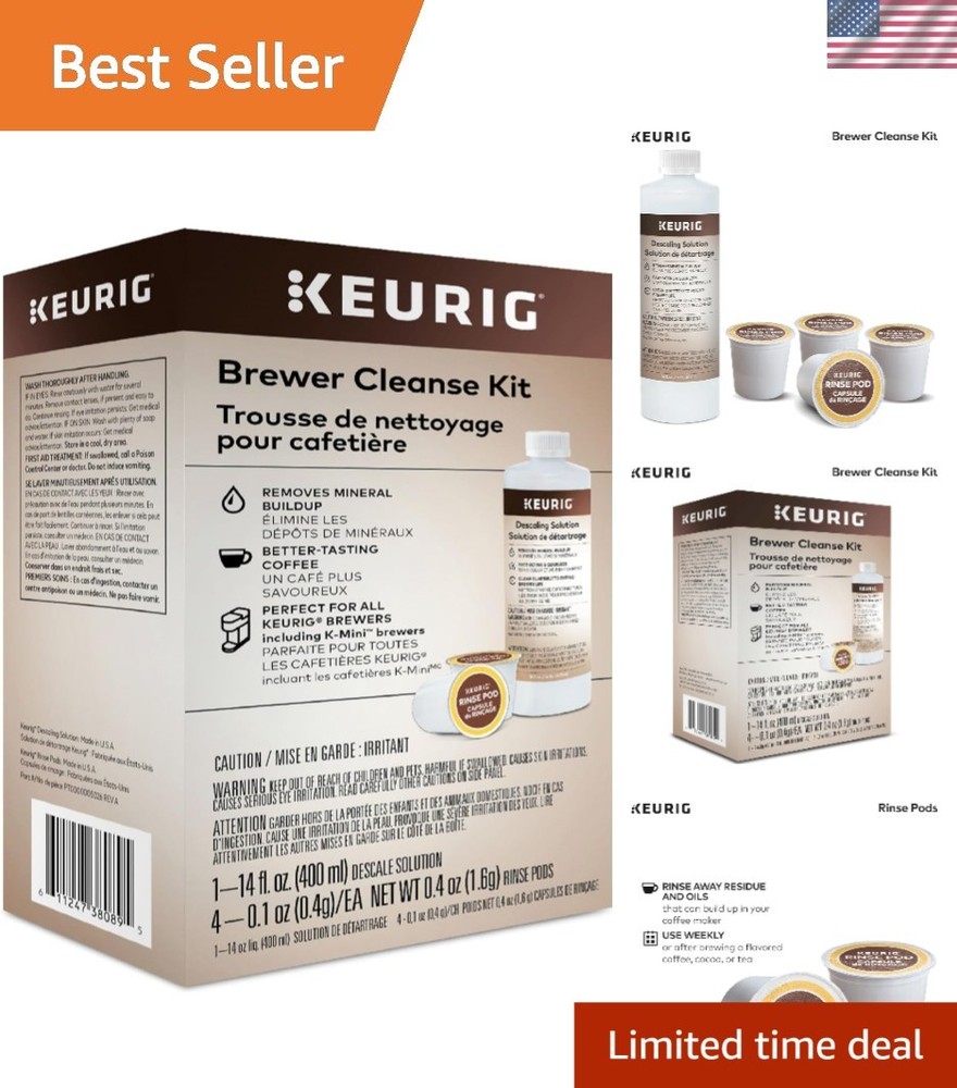 Descaling Cleaning Kit for K-Cup Coffee Makers - Includes 4 Rinse Pods, Easy Use