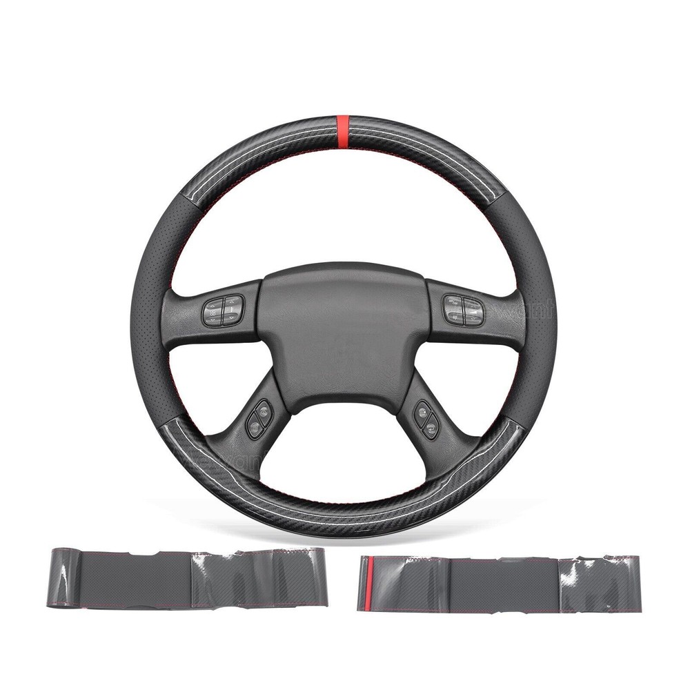 Carbon Fiber & Real Leather Steering Wheel Cover for Chevy Silverado 2003-2007
