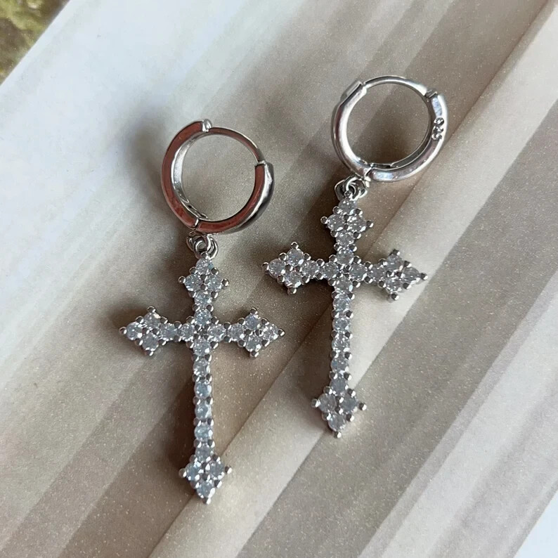 2 Ct Round Simulated Diamond Women Cross Hoop &Drop Earring 14k White Gold Over