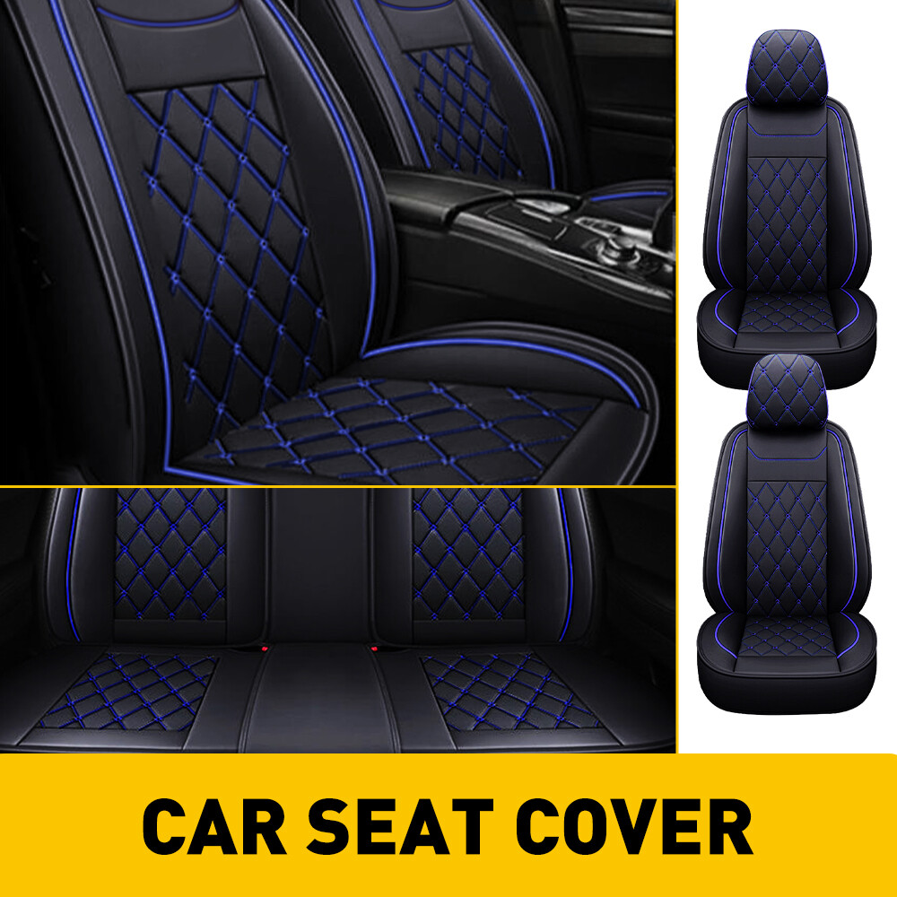 Car 5Seat PU Leather Seat Coverhion For 2007-2022 Chevy Silverado Black Blue