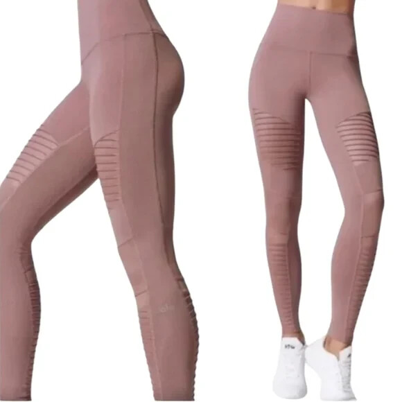 Alo Yoga High-Waist Moto Leggings with Mesh Panels Smoky Quartz Size S