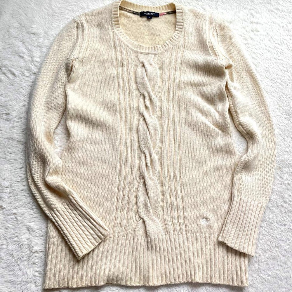 Burberry London Cashmere Blend Cable Knit Sweater Ivory Size M New