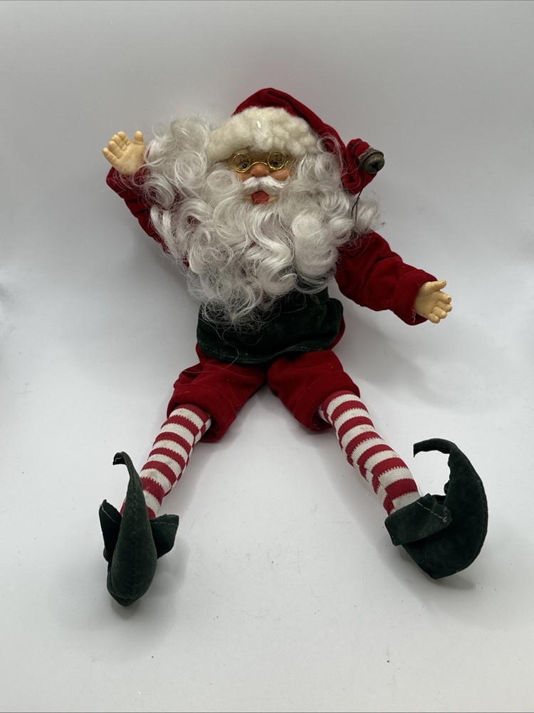 Vintage Posable Velvet Santa Shelf Sitter Taiwan Christmas Collectible Ornament