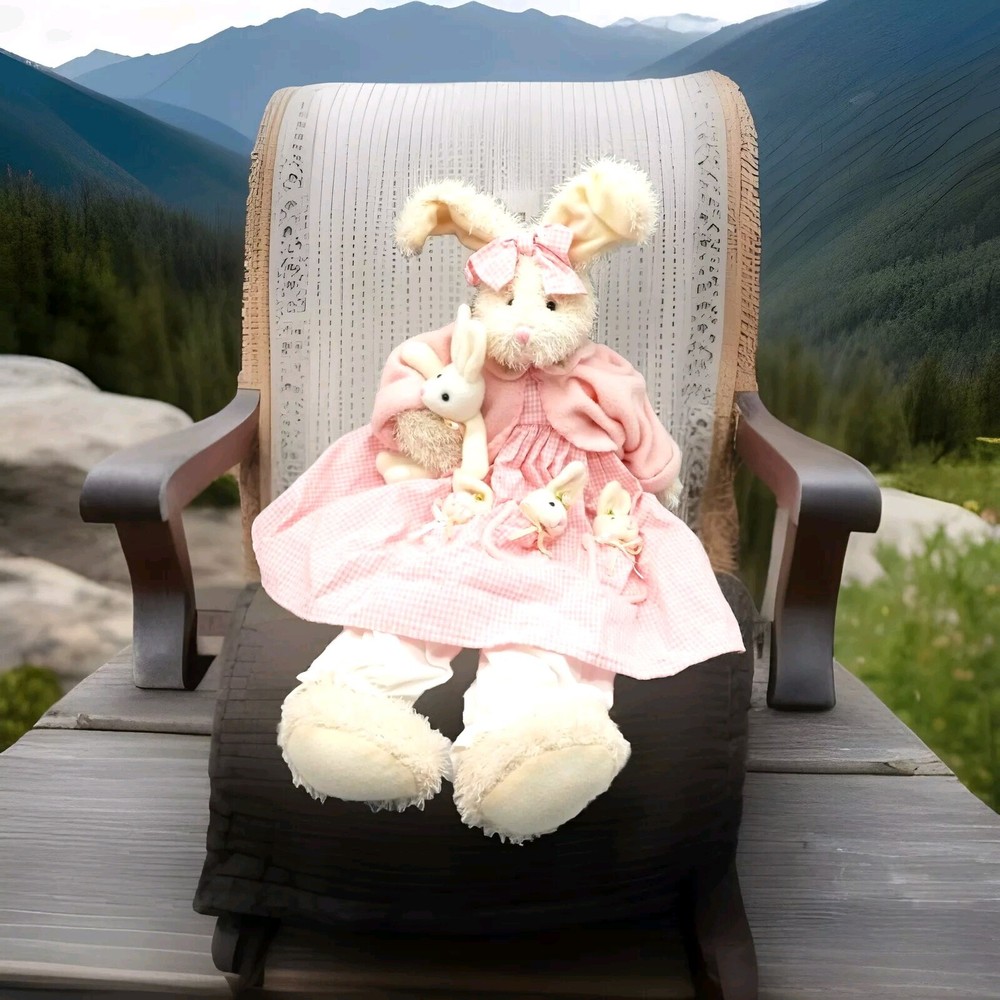 Bunny Plush Pink Gingham Dress Sweater Baby Bunnies Easter Terry's Village