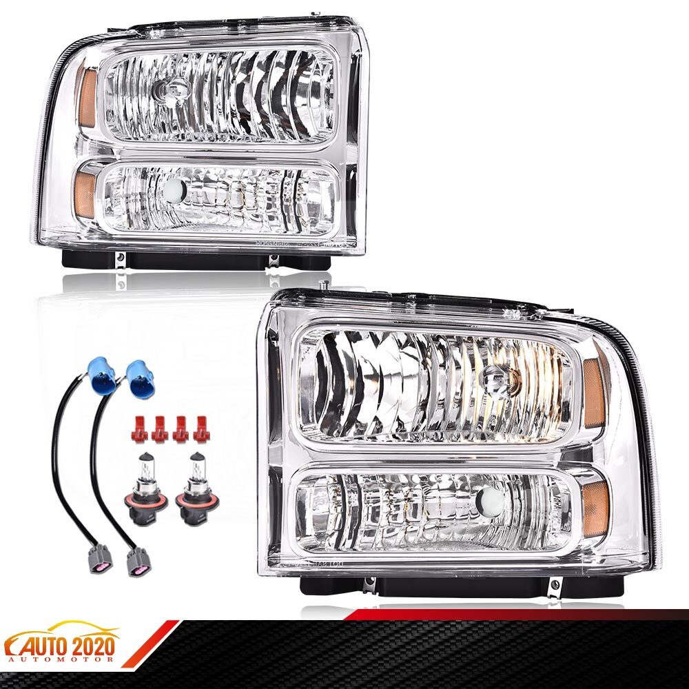 Chrome LED DRL Headlights for 99-04 Ford F250 F350 Super Duty Excursion