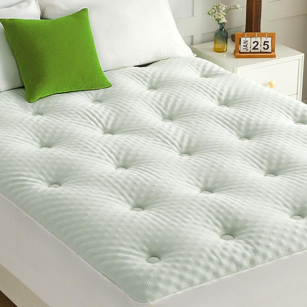 Reversible Egg Crate Memory Foam Queen Mattress Topper with Bamboo Cover
