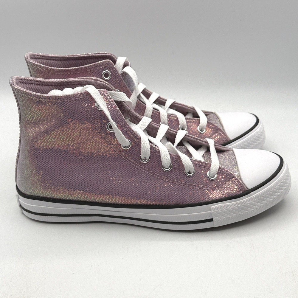 Converse CTAS Hi Kids Size 7 Altitude Lilac Iridescent Glitter Shoes A14333C