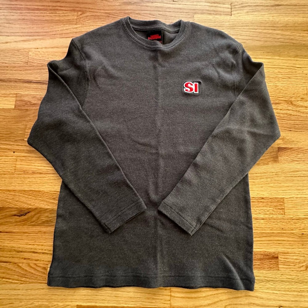 VINTAGE x SPORTS ILLUSTRATED Shirt Dark Gray Long Sleeve Waffle Knit Unisex SZ L