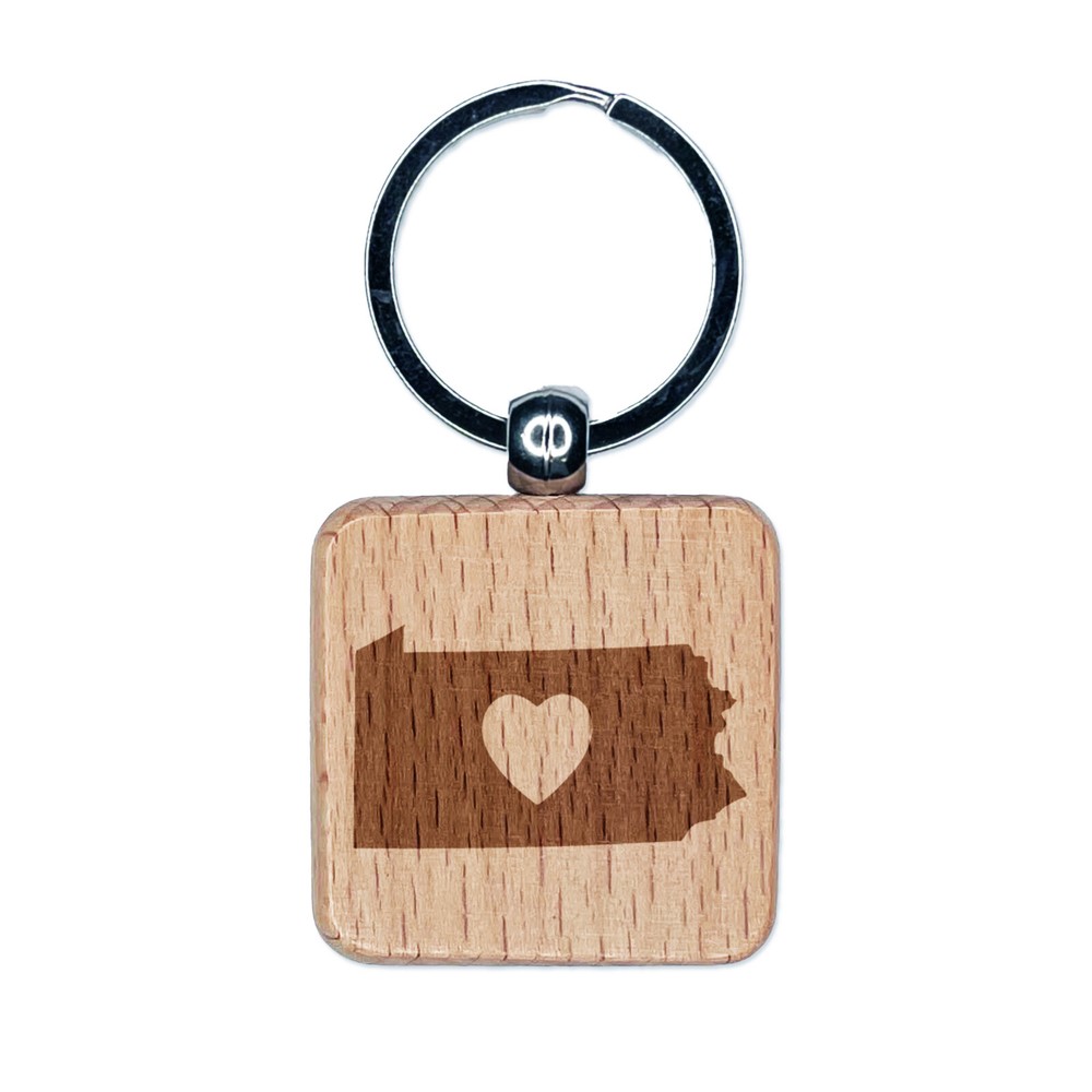 Pennsylvania Wood Keychain with Heart Engraving Charm