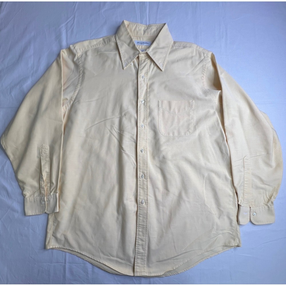 Brooks Brothers Makers 17-34 Yellow Cotton Dress Shirt Long Sleeve Mens USA
