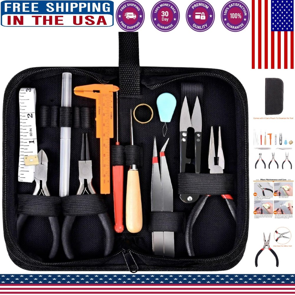 Jewelry Crafting Tool Set 19Pcs with Black Zip Storage Pouch for Easy Repairs