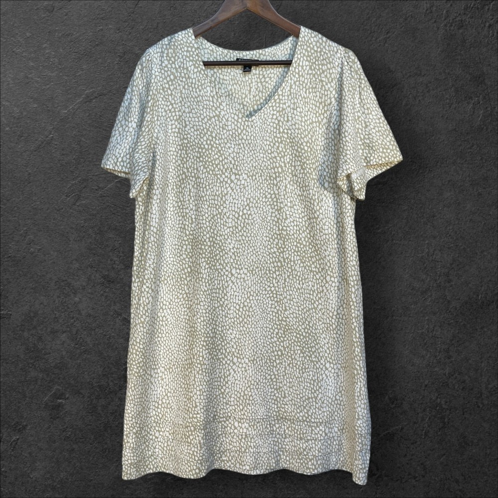 Nicole Miller Womens XL Green Linen Animal Print T-Shirt Dress Short Sleeve