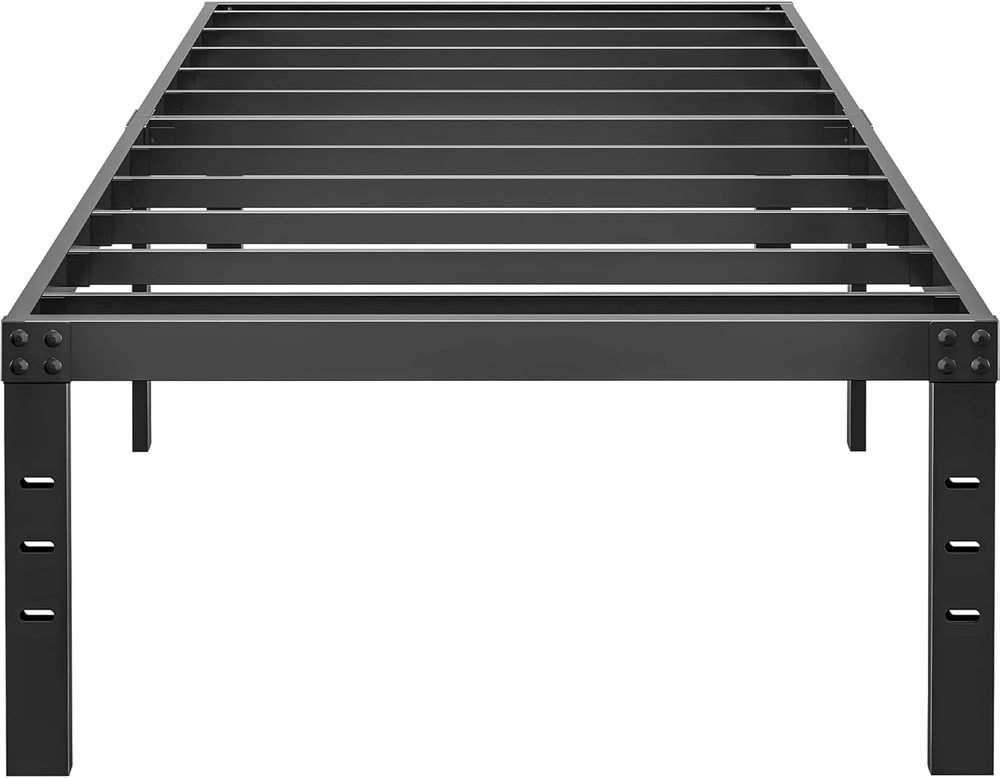 16 Inch Twin Size Bed Frame - No Box Spring Needed Heavy Duty Black Metal Platfo