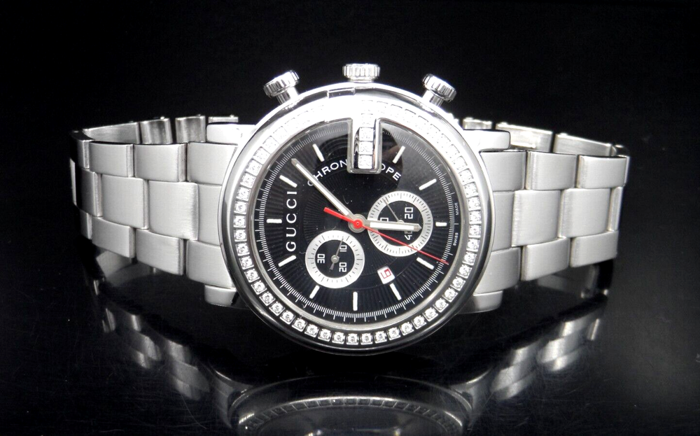 Gucci YA101309 Chronoscope Diamond Bezel Black Dial 101M Series Men's Watch