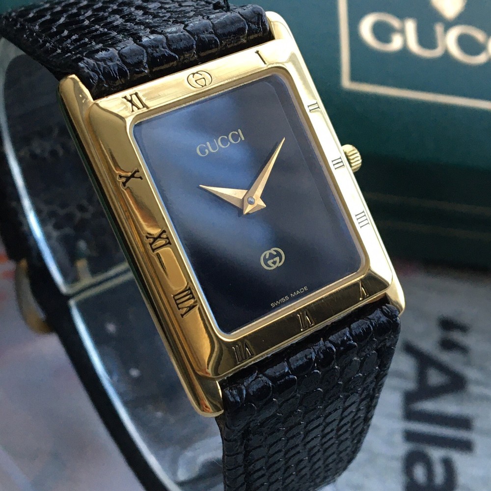 Gucci Watch 4200M “TANK” Black Dial Gold Plated Boxed 32x24mm Case