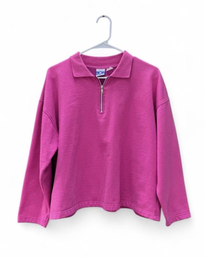 Vintage 90s Y2K Pro Spirit Pink Quarter Zip Pullover Sweatshirt Size L