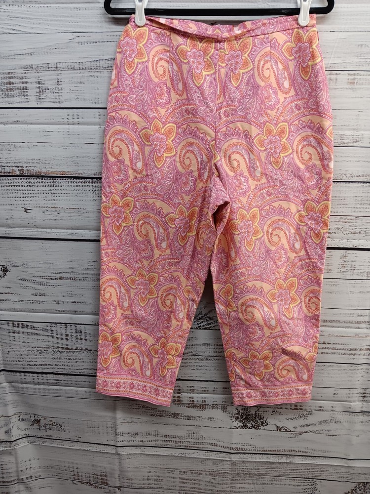 Talbots Capri Pants  Women’s 10 Pink Pockets Multi Floral 100% Cotton