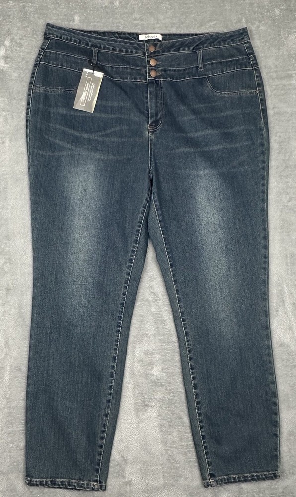 Новый убежище джинсы женщин плюс 22 синий джинсовой ткани узкие высоты задние карманы эластичной