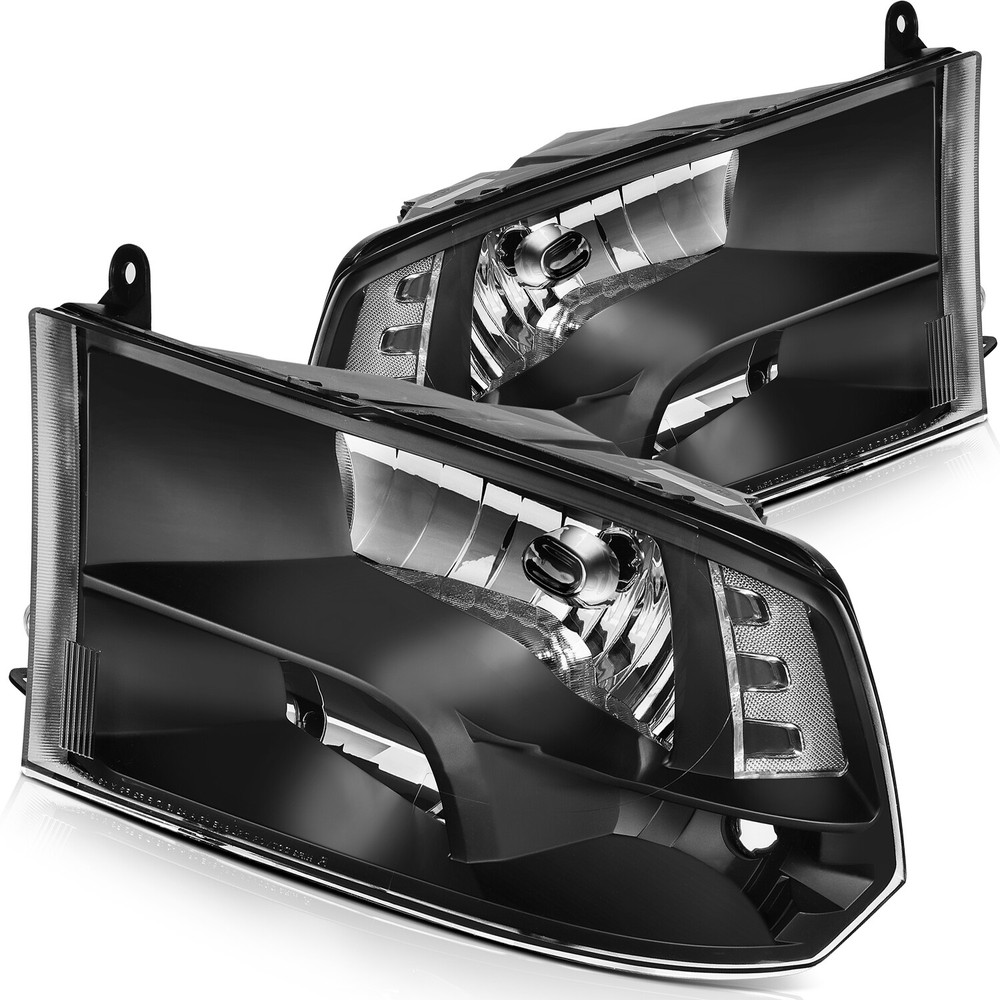 Headlights Assembly For 09-18 Dodge Ram 1500 Front Black Replacement Headlights