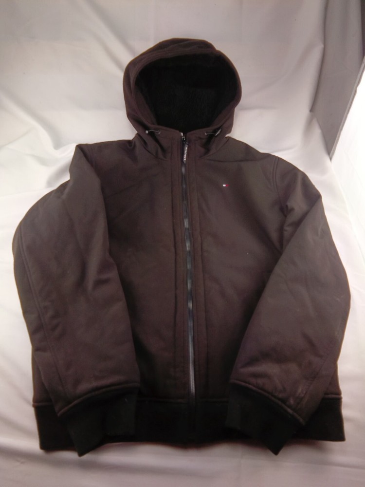 TOMMY HILFIGER Olive Black Soft-Shell Filled Hooded Bomber Jacket Size XL